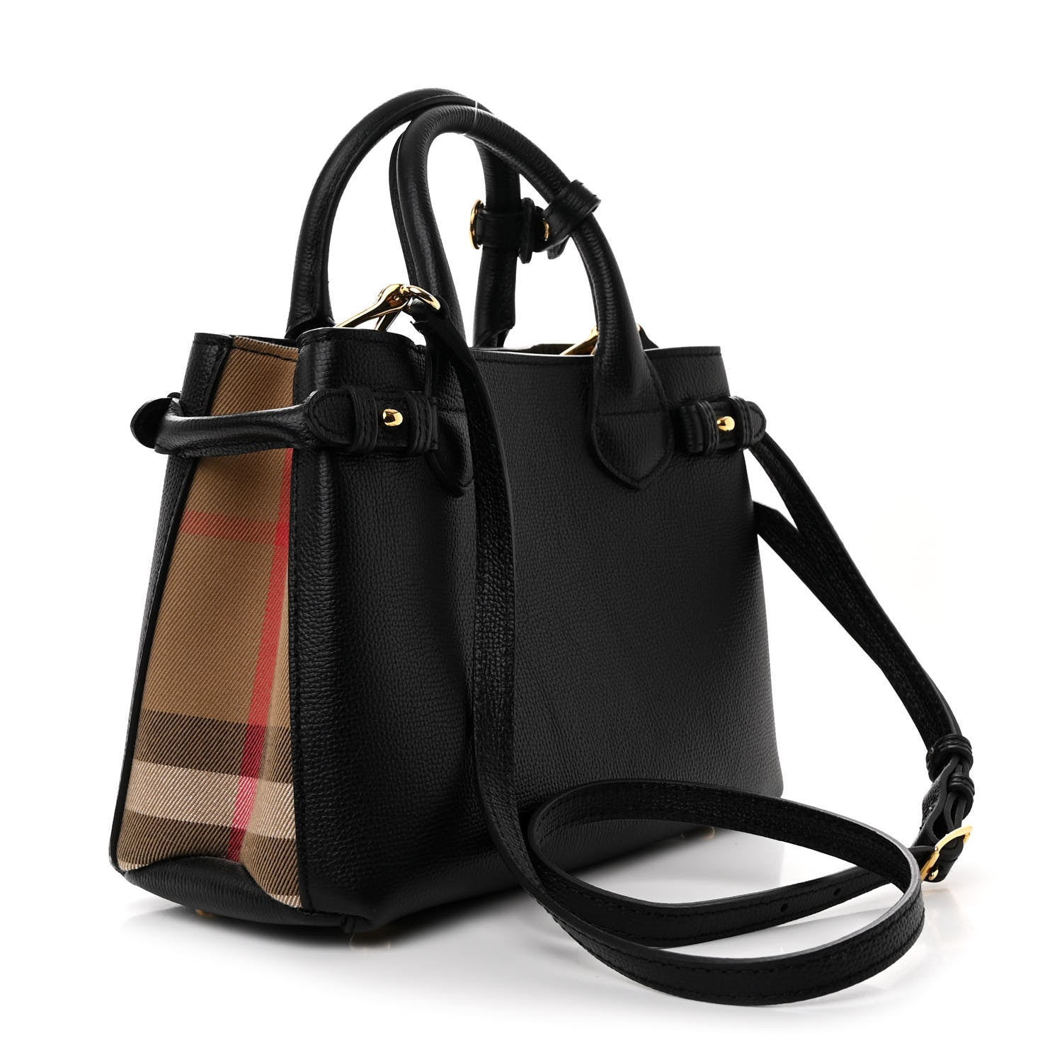 Burberry Grainy Calfskin House Check Small Banner Tote Black 3 of 12