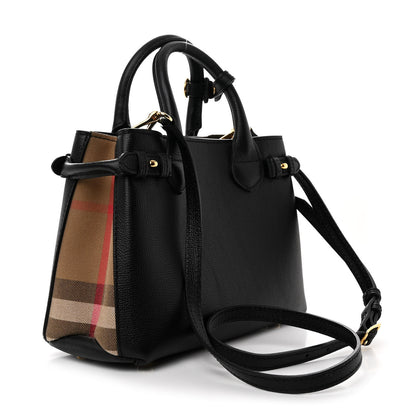Burberry Grainy Calfskin House Check Small Banner Tote Black 3 of 12