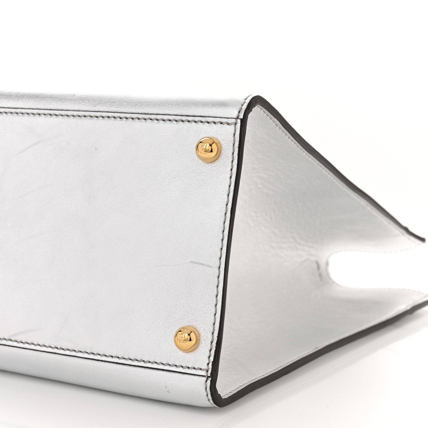 Fendi Vitello Catalan Mirror Plexiglass Logo Embossed Medium Fendi Sunshine Shopper Tote Argento 9 of 11