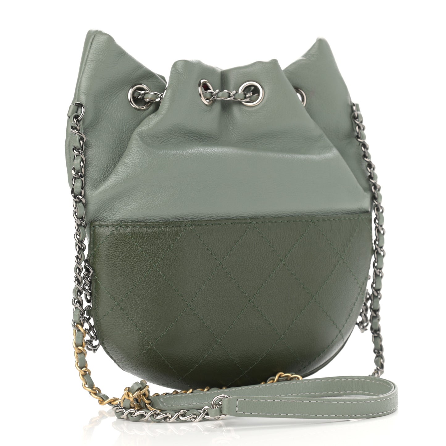 Calfskin Quilted Small Gabrielle Bucket Green