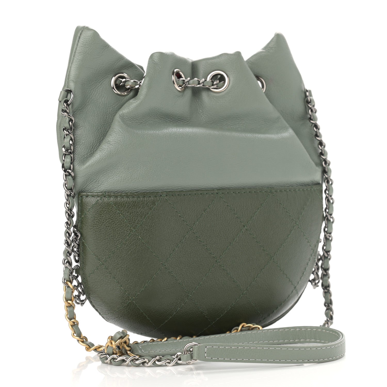 Chanel Calfskin Quilted Small Gabrielle Bucket Green 3 of 10