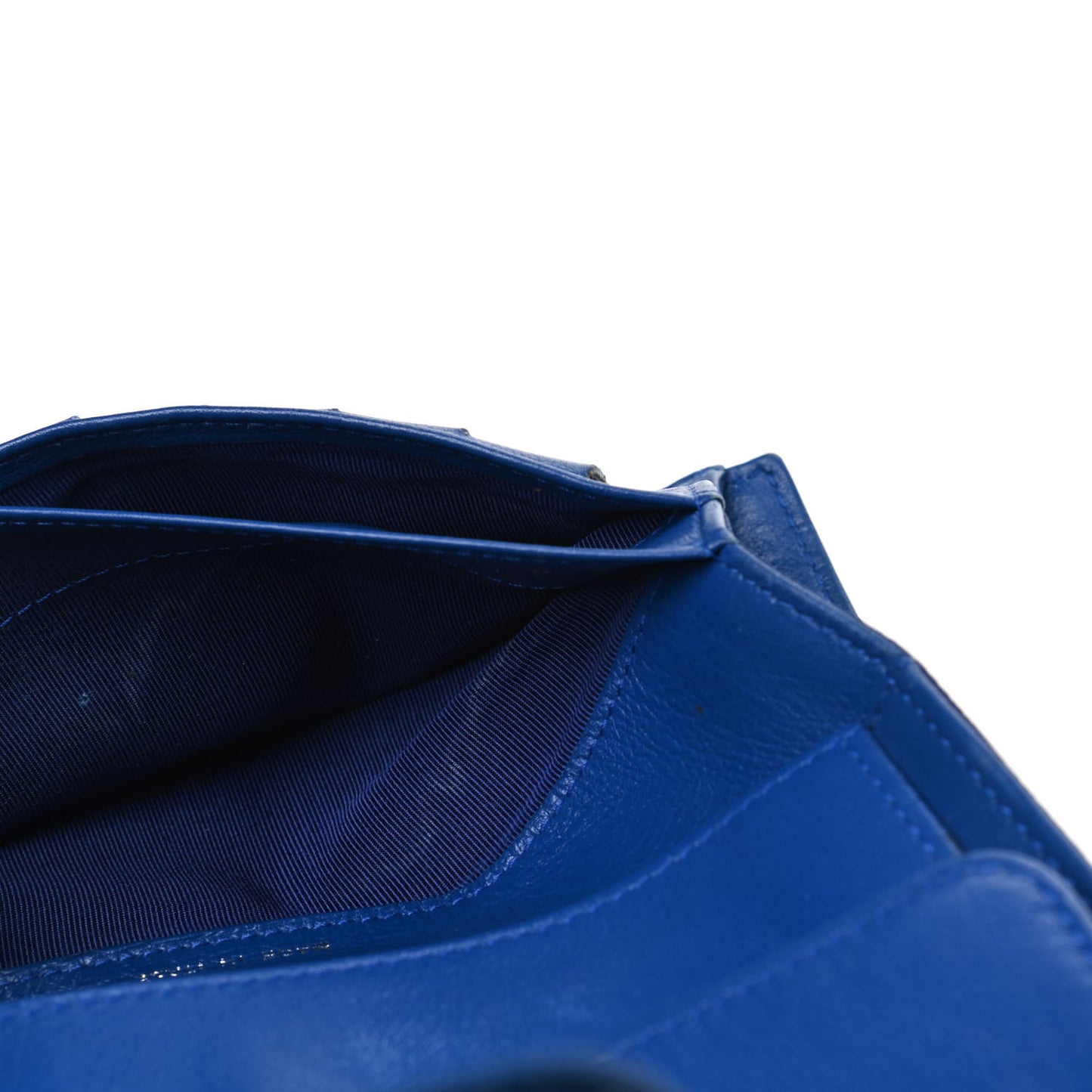 Patent Calfskin Quilted Large Flap Wallet Blue