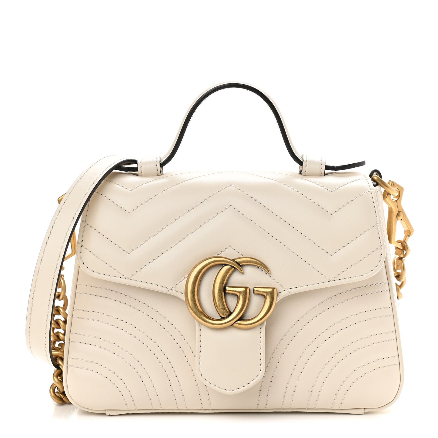 Calfskin Matelasse Mini GG Marmont Top Handle Shoulder Bag White