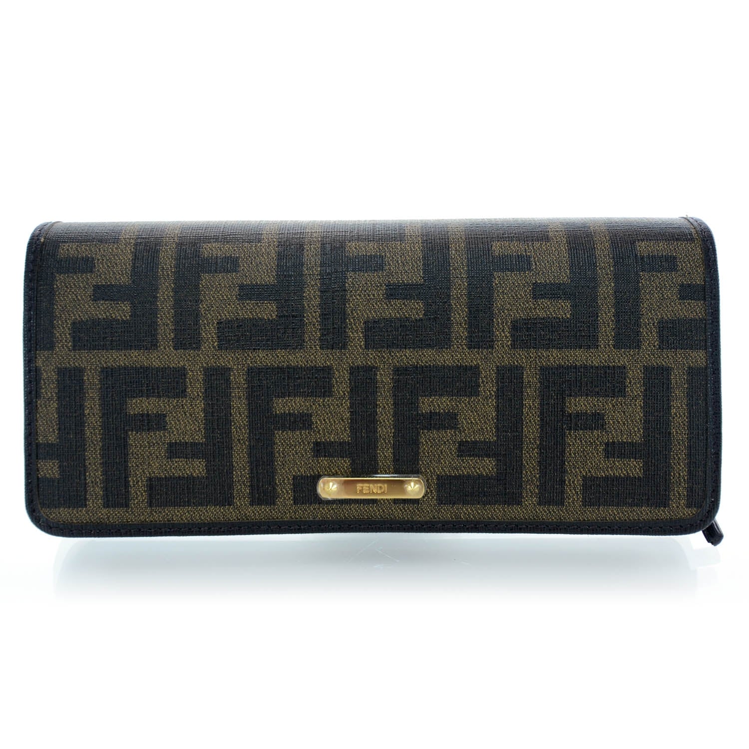 Fendi Zucca Spalmati Vitello Elite Continental Wallet Tobacco Ebano 1 of 8