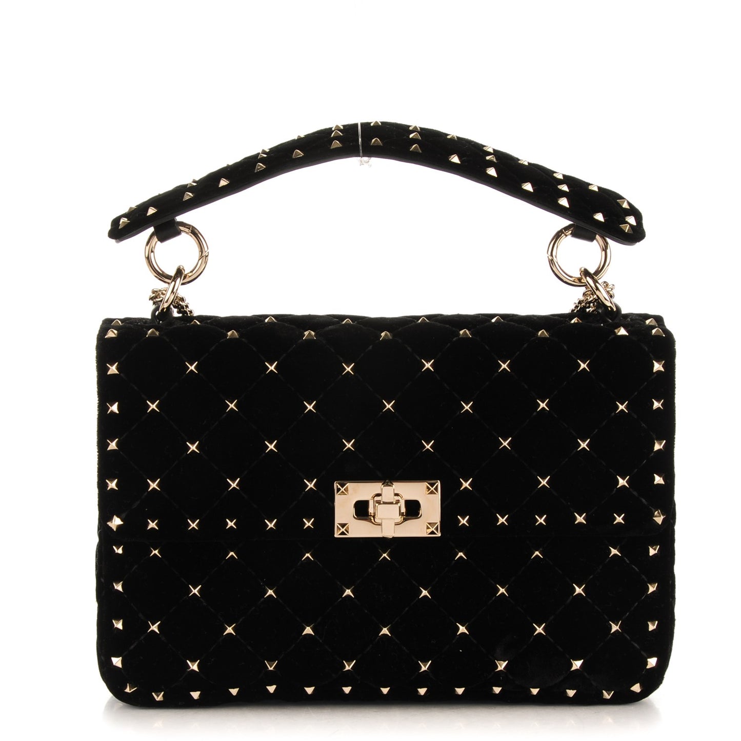 Velvet Medium Rockstud Spike Shoulder Bag Black