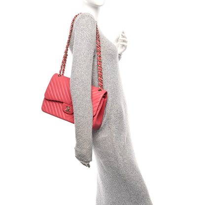 Chanel Lambskin Chevron Quilted Jumbo Double Flap Pink 2 of 11