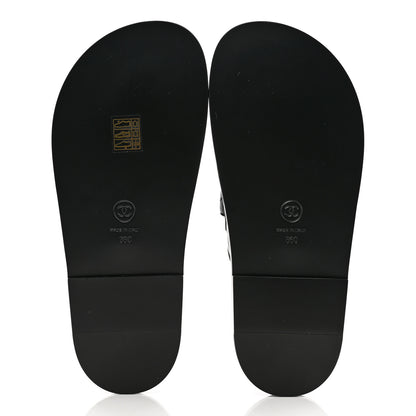 Chanel Lambskin Quilted Velcro Dad Chain CC Slide Sandals 36 Black 5 of 9