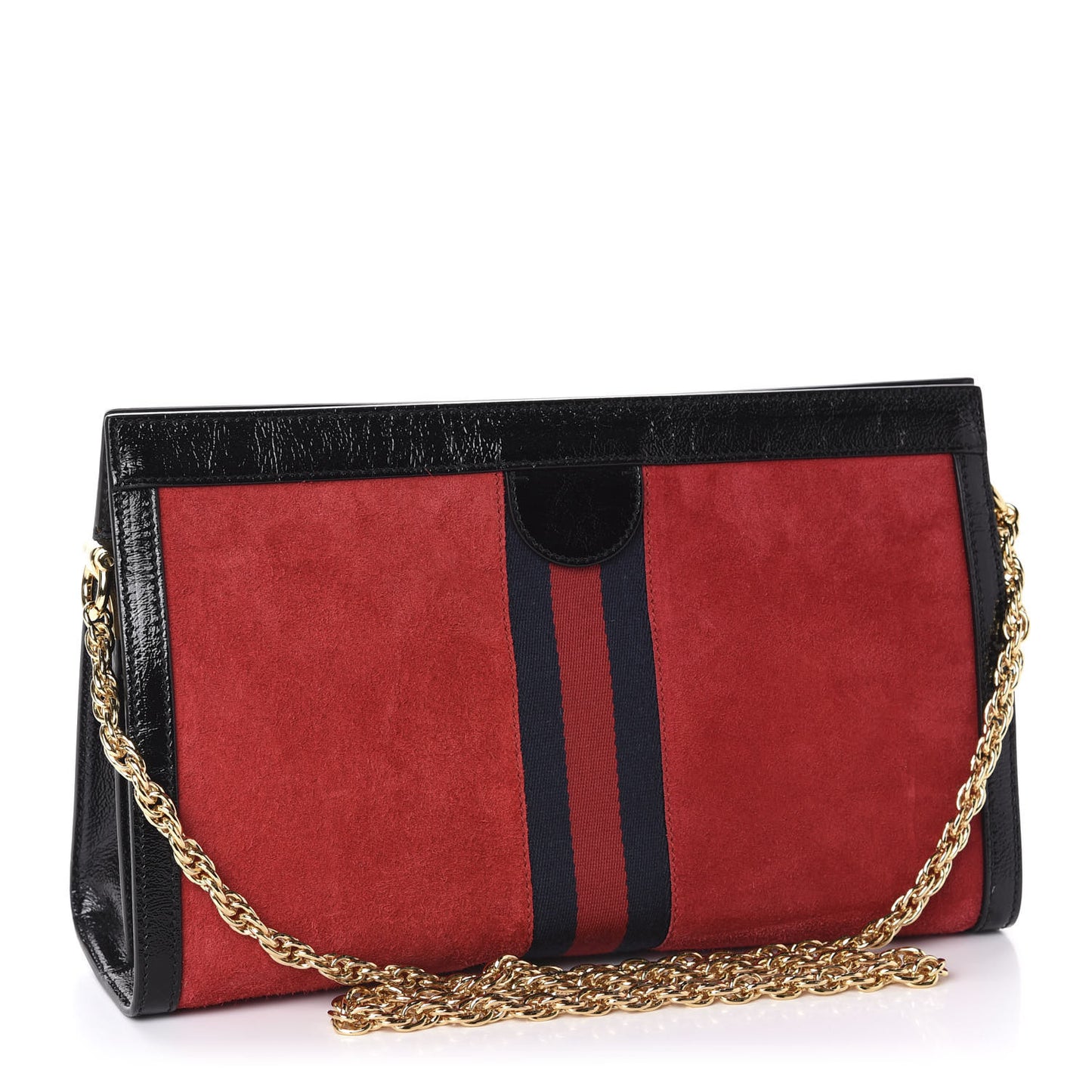 Suede Patent Web Medium Ophidia Chain Shoulder Bag Hibiscus Red Black