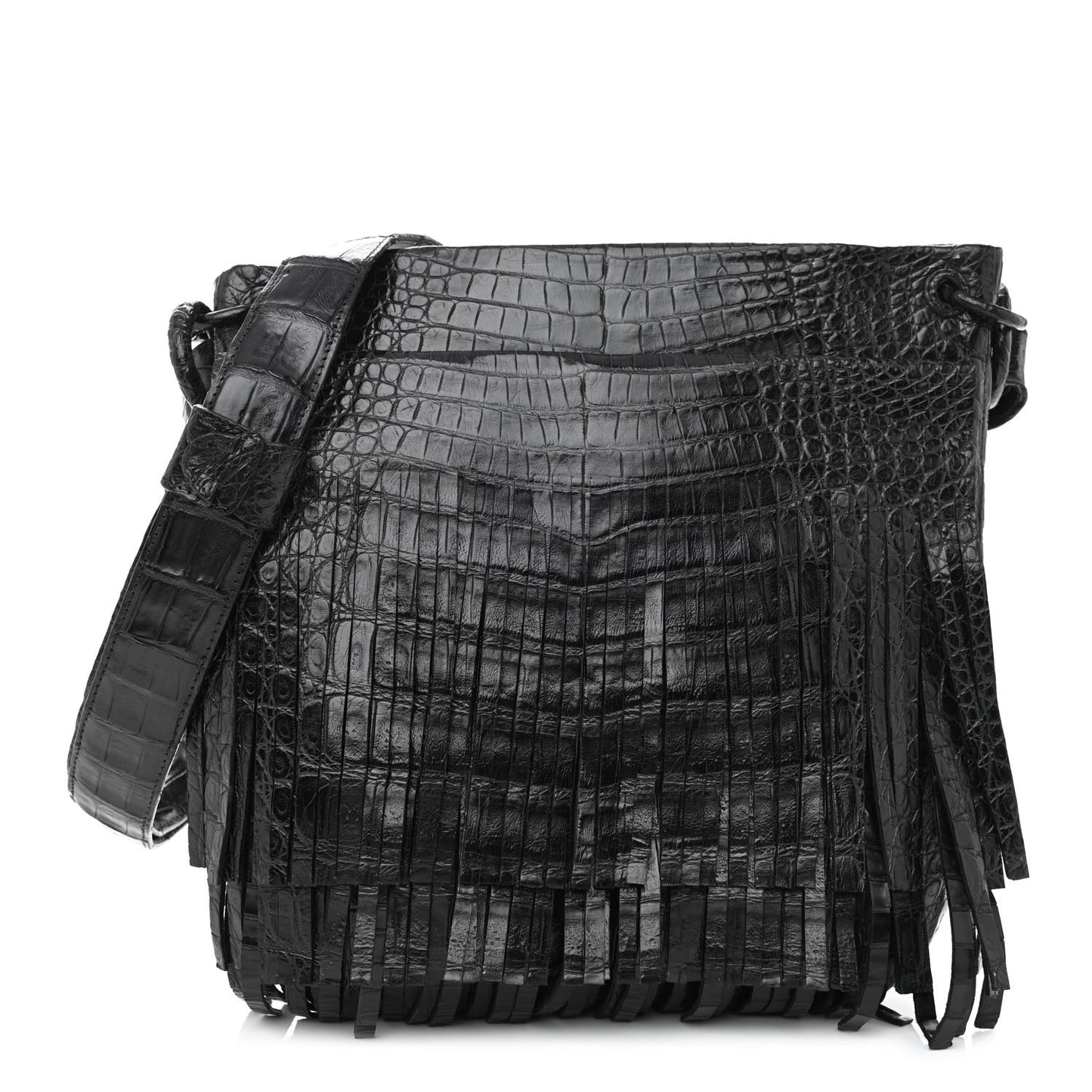 Crocodile Fringe Crossbody Bag Black