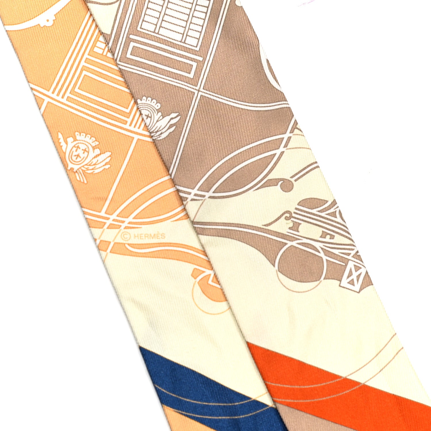 Hermes Silk Ex-Libris Twilly Creme Orange Beige 3 of 4