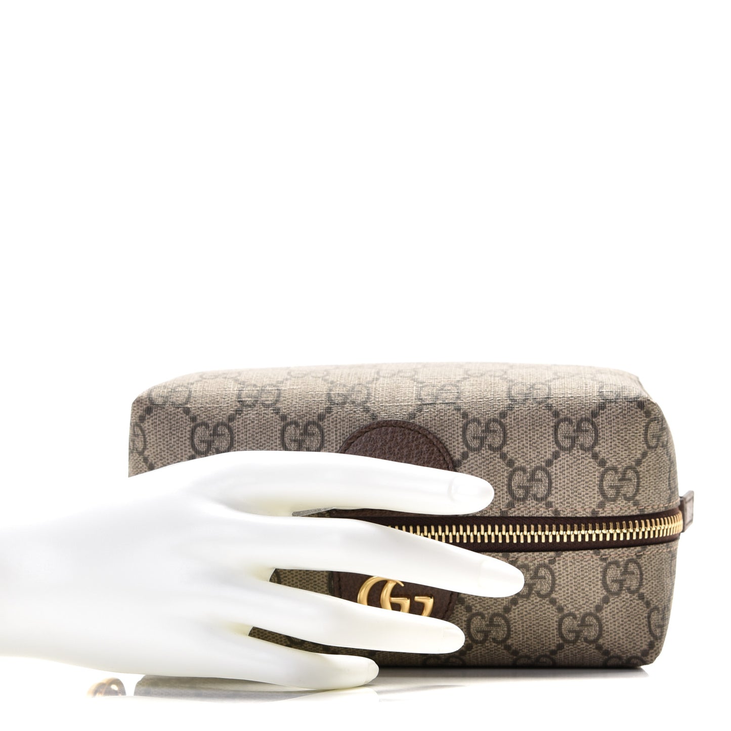 Soft GG Supreme Monogram Calfskin Medium Ophidia Cosmetic Case Beige Ebony New Acero