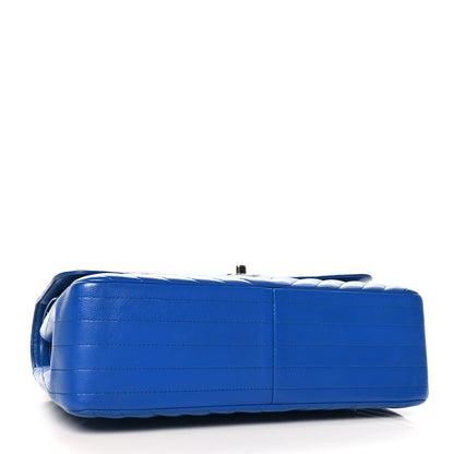 Chanel Caviar Chevron Quilted Jumbo Double Flap Blue 4 of 13