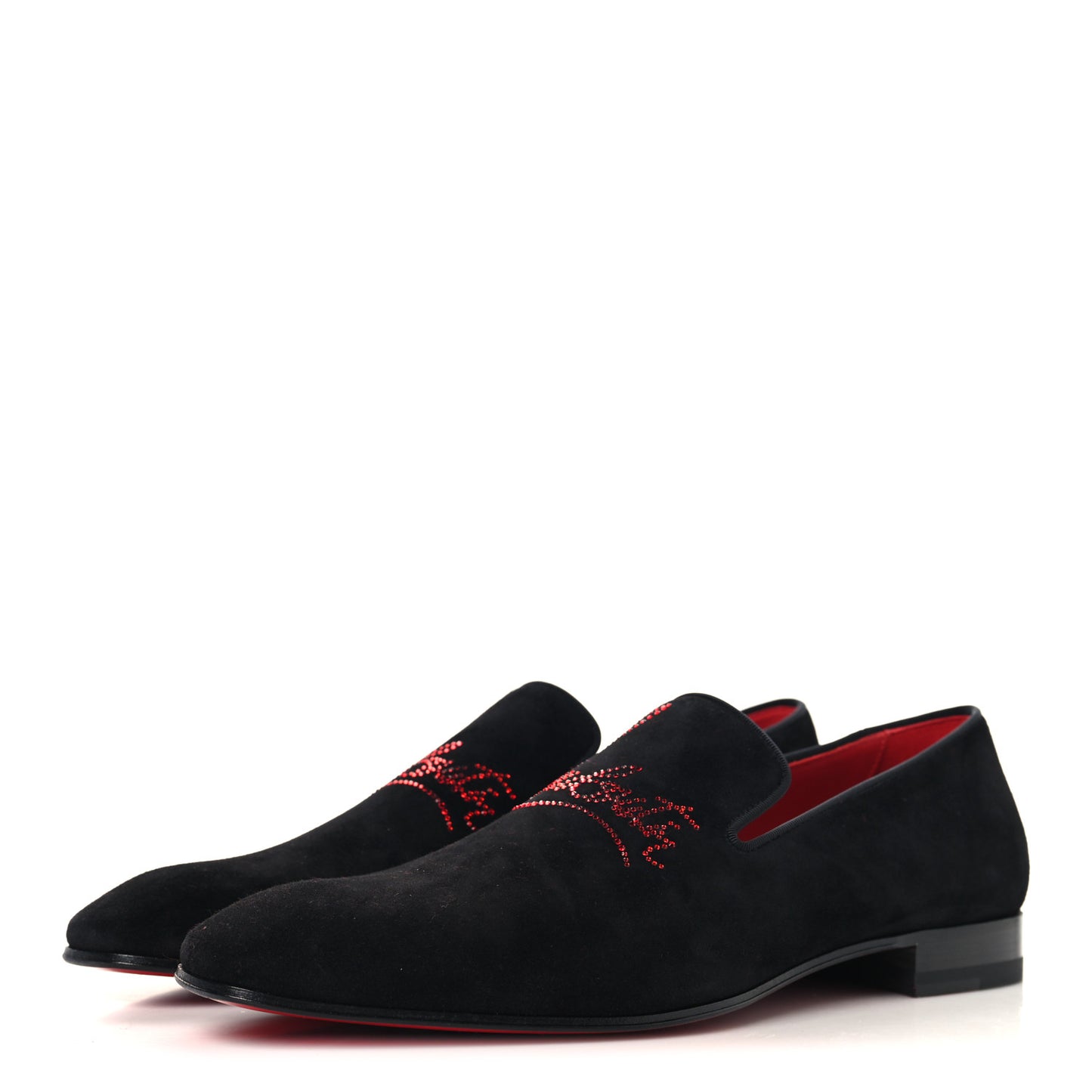 Veau Velours Strass Mens Navy Dandelion Flat Loafers 41 Black Loubi