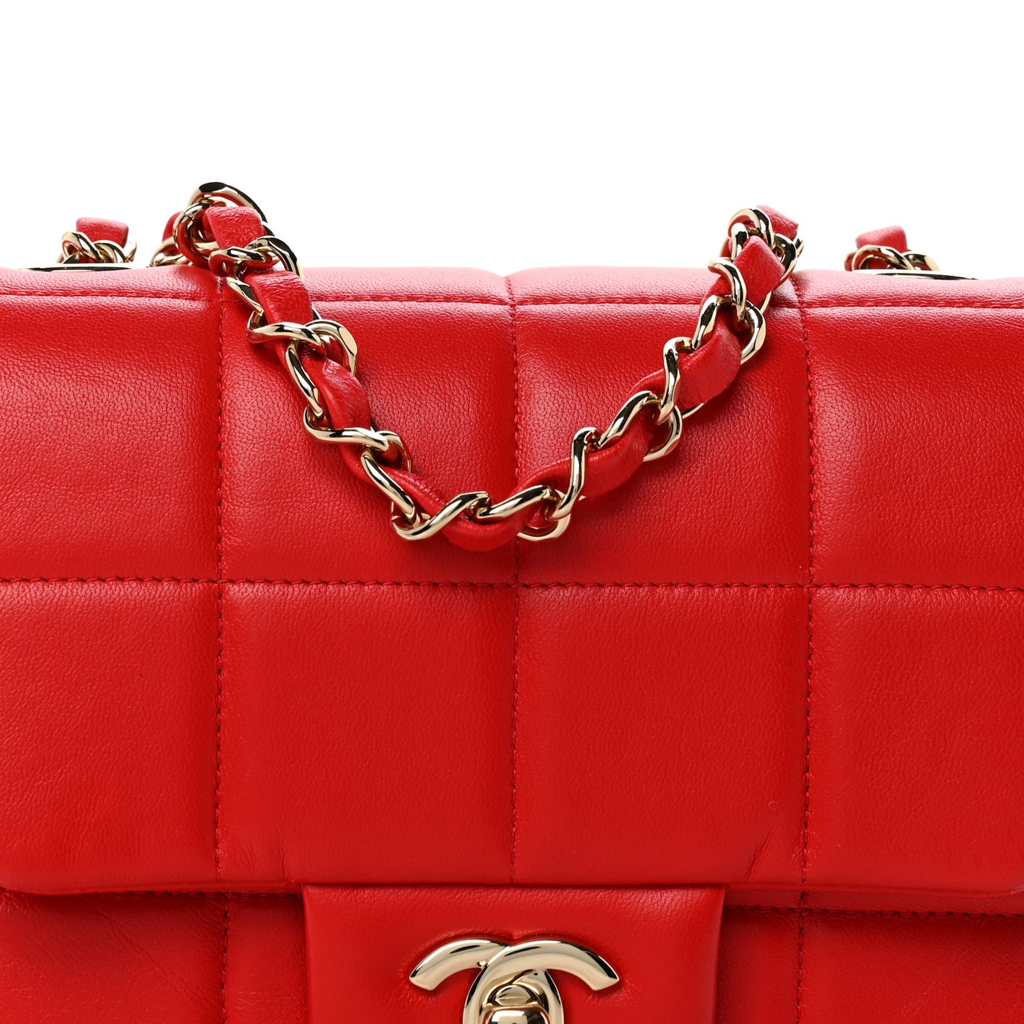 Lambskin Resin Crystal Square Quilted Monacoco Mini Flap Red