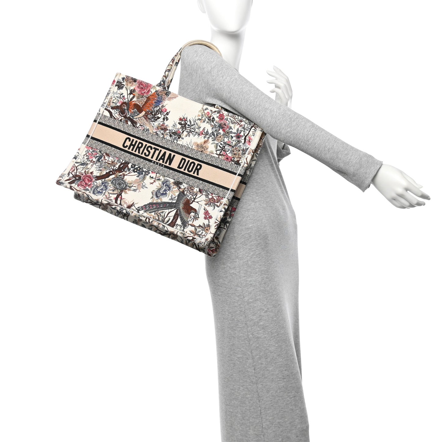 Canvas Embroidered Large Jardin D'Hiver Book Tote Latte Multicolor