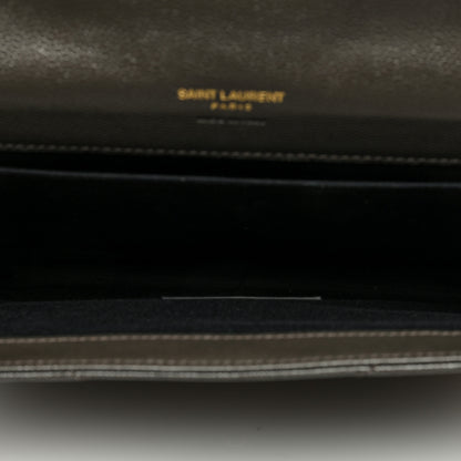 Saint Laurent Grain De Poudre Matelasse Chevron Monogram Envelope Clutch Earth 5 of 7