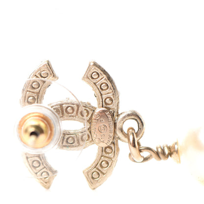Chanel Pearl Crystal CC Drop Earrings Gold 5 of 6