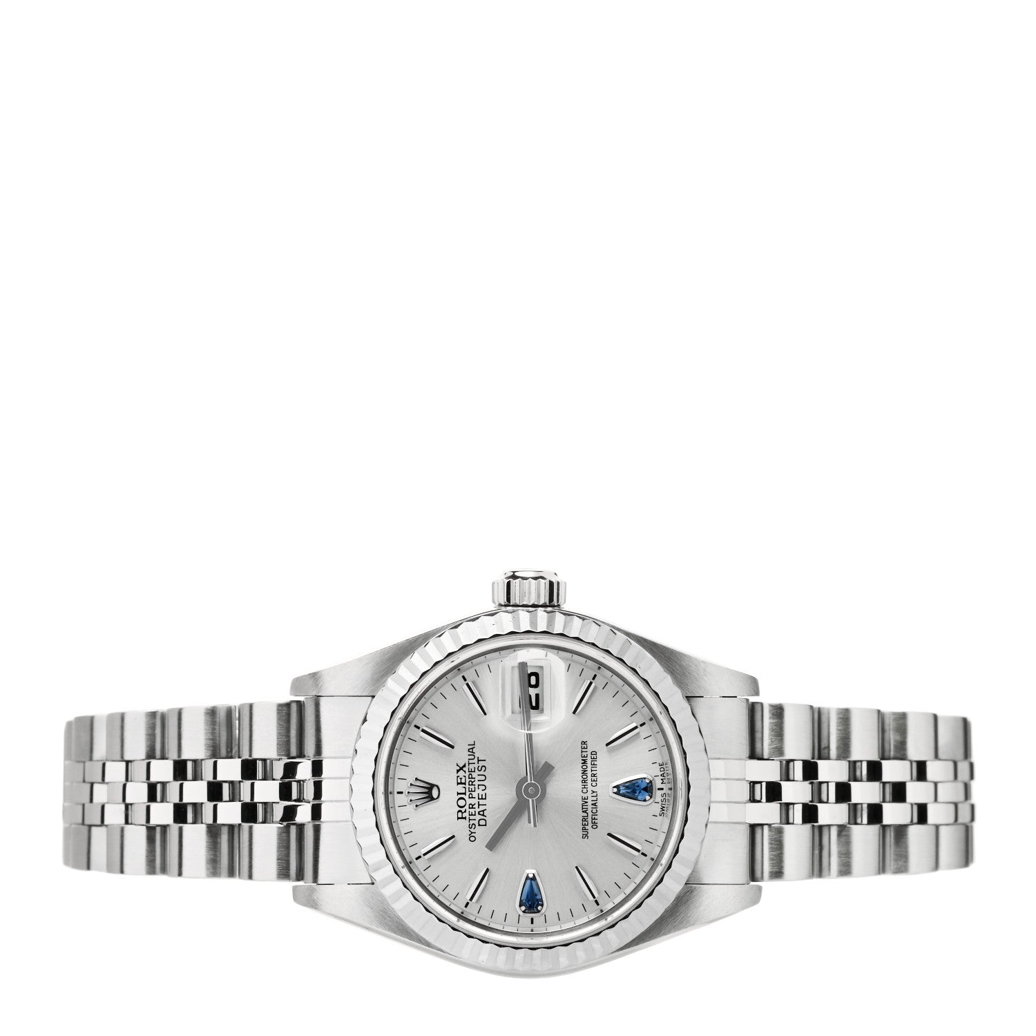 Rolex Stainless Steel 18K White Gold Blue Sapphire 26mm Oyster Perpetual Datejust Watch Silver 79174 2 of 4