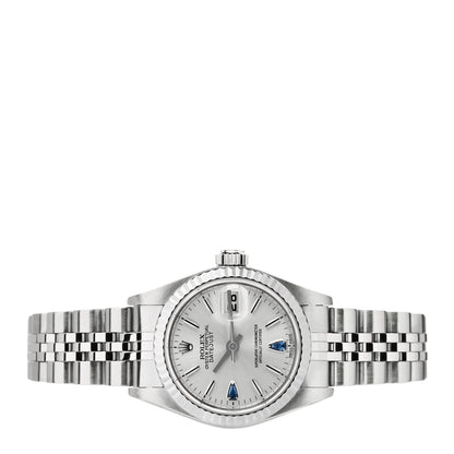 Rolex Stainless Steel 18K White Gold Blue Sapphire 26mm Oyster Perpetual Datejust Watch Silver 79174 2 of 4