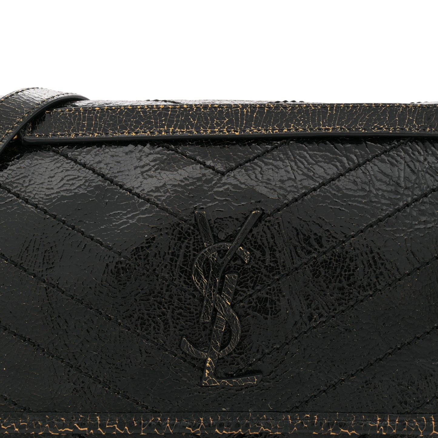 Crinkled Calfskin Matelasse Monogram Medium Niki Chain Satchel Black Ocra