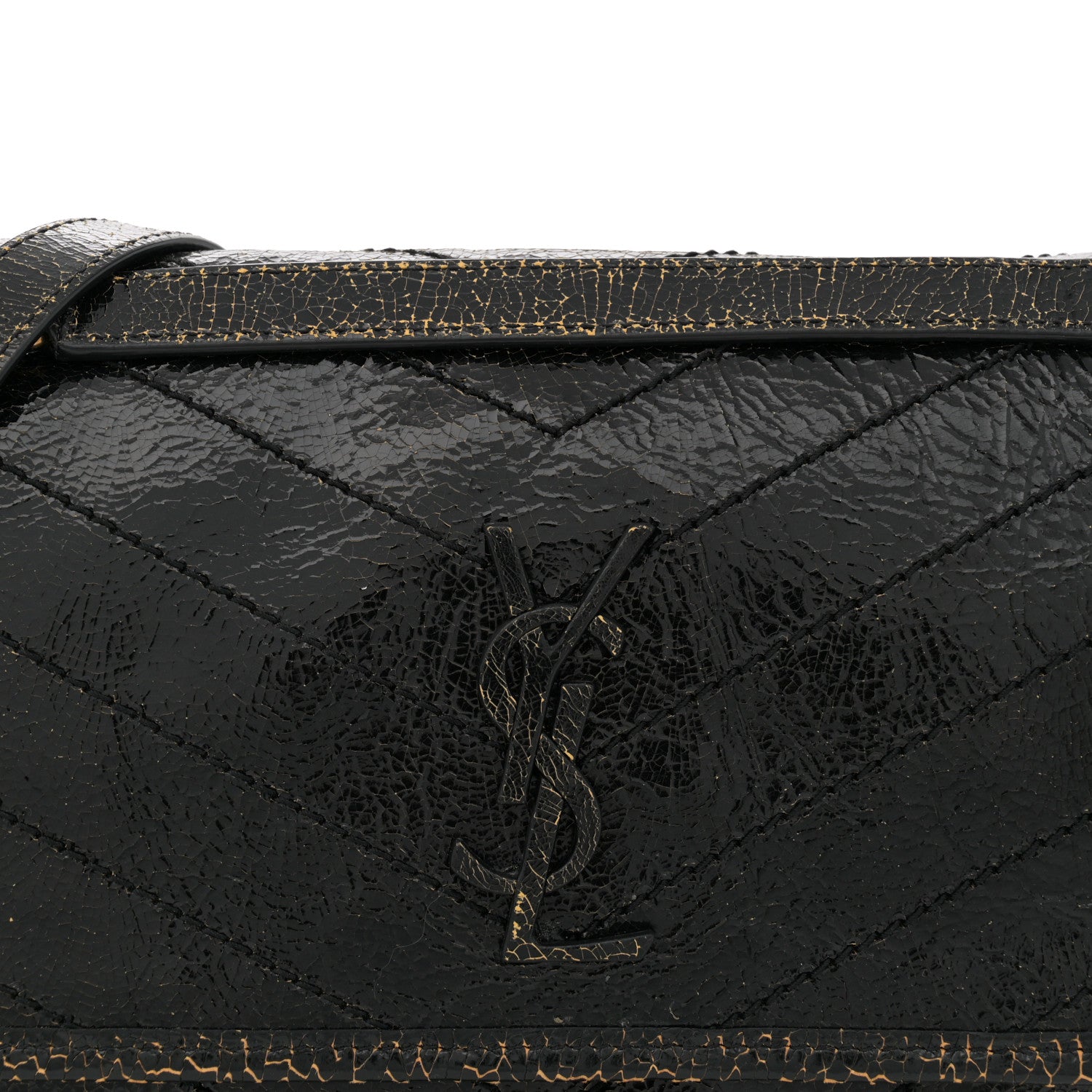 Saint Laurent Crinkled Calfskin Matelasse Monogram Medium Niki Chain Satchel Black Ocra 8 of 11