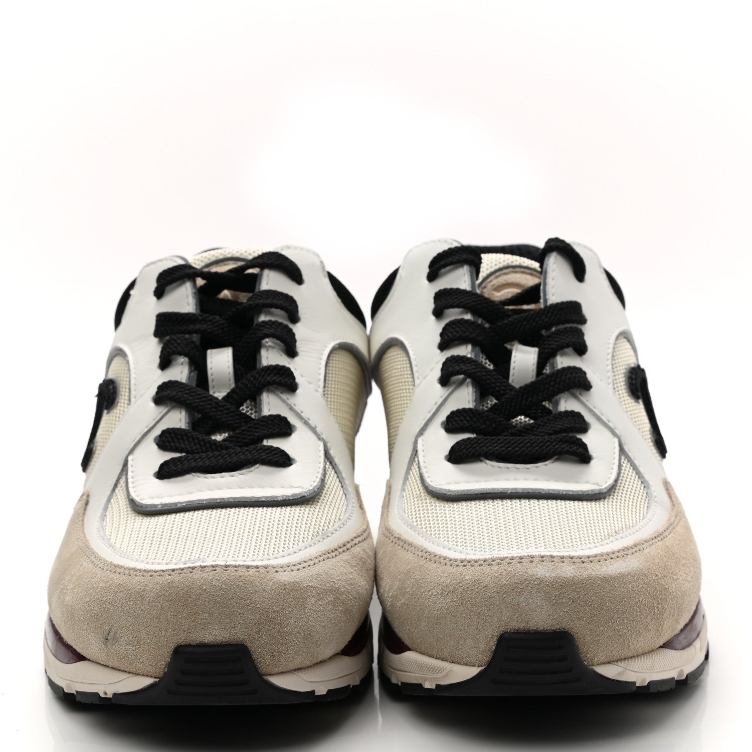 Chanel Mesh Suede Calfskin Womens CC Sneakers 39 White Ivory Dark Beige 2 of 8