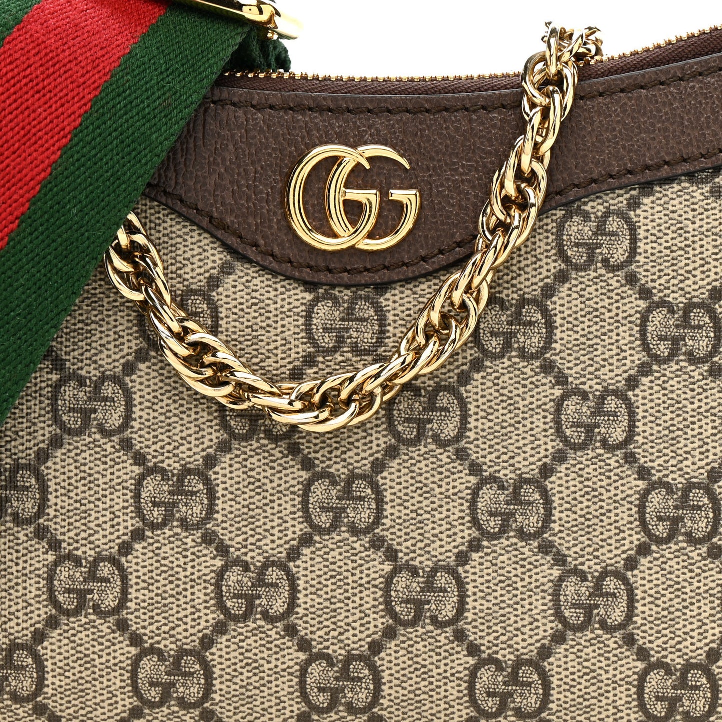 GG Supreme Monogram Textured Dollar Calfskin Web Small Ophidia GG Handbag Beige Ebony New Acero