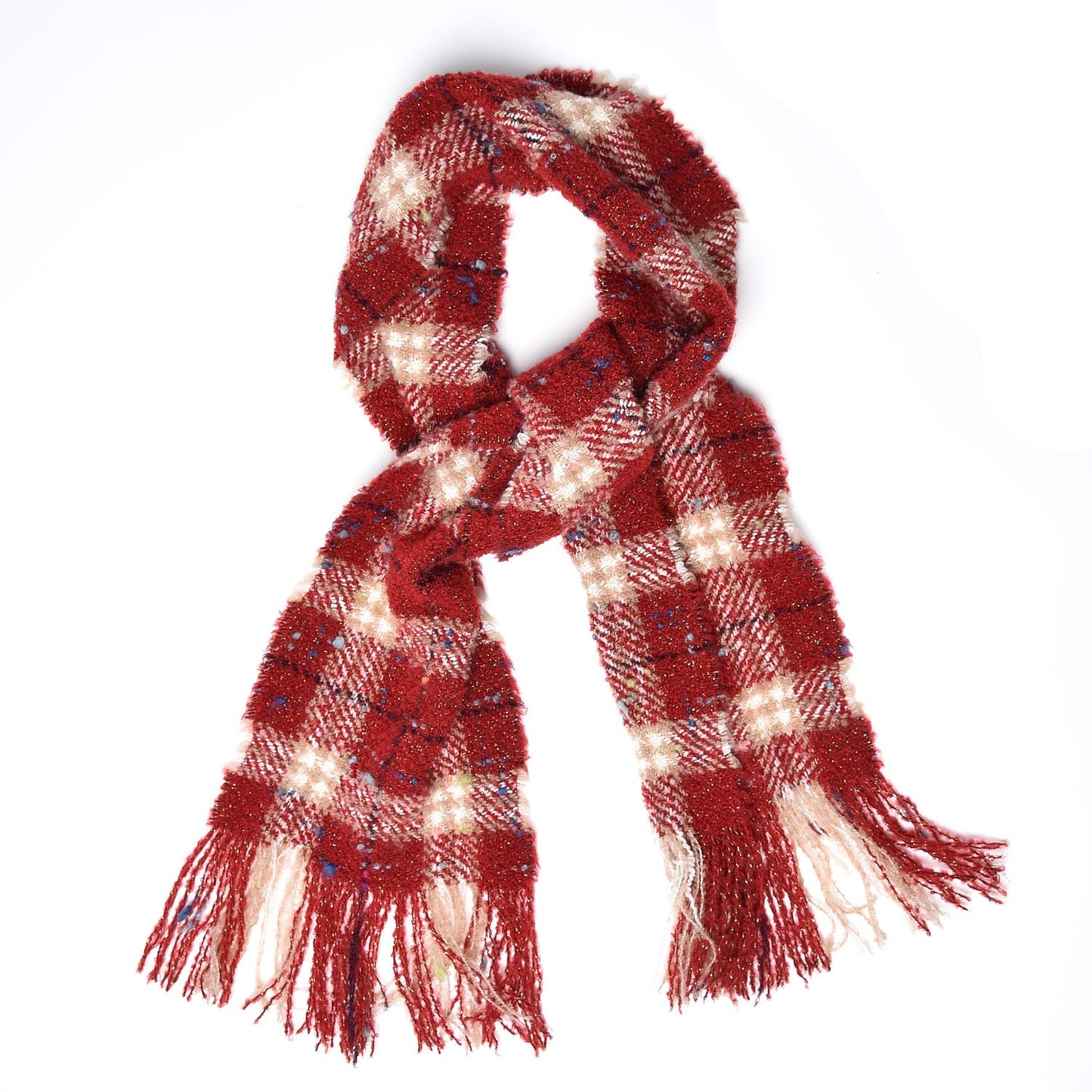 Merino Wool Check Scarf Red