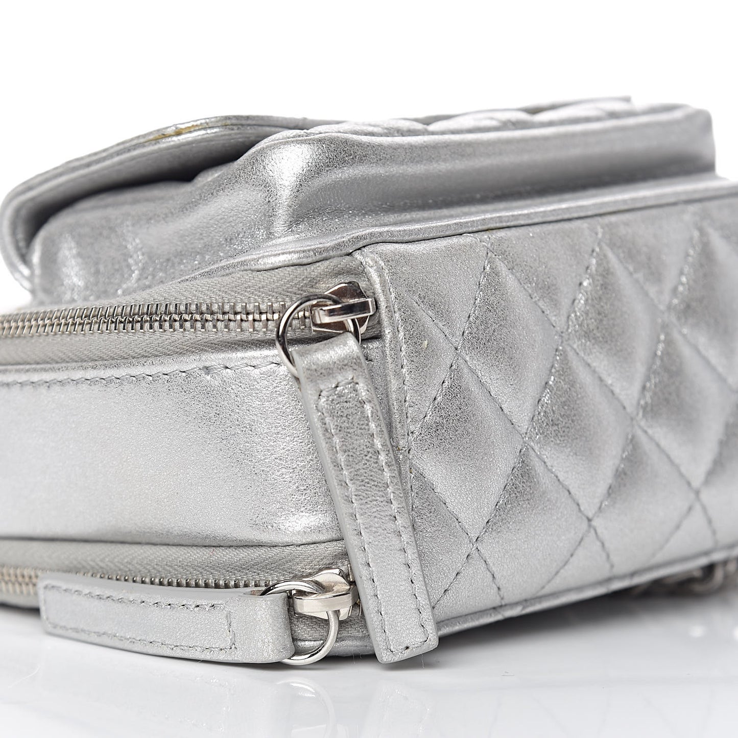 Metallic Lambskin Quilted Mini Pocket Box Camera Case Silver