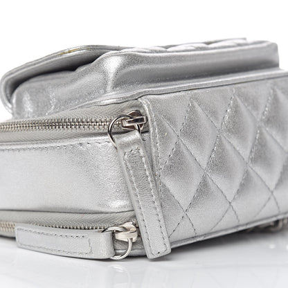 Chanel Metallic Lambskin Quilted Mini Pocket Box Camera Case Silver 5 of 15