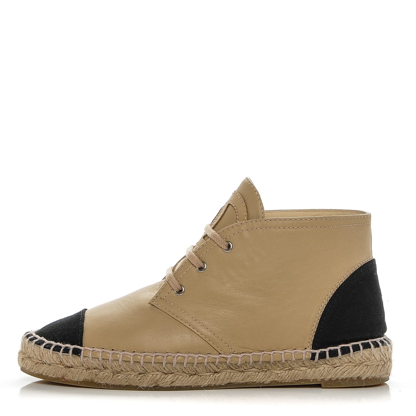 Lambskin Canvas Cap Toe Lace Up Espadrilles 37 Dark Beige Noir