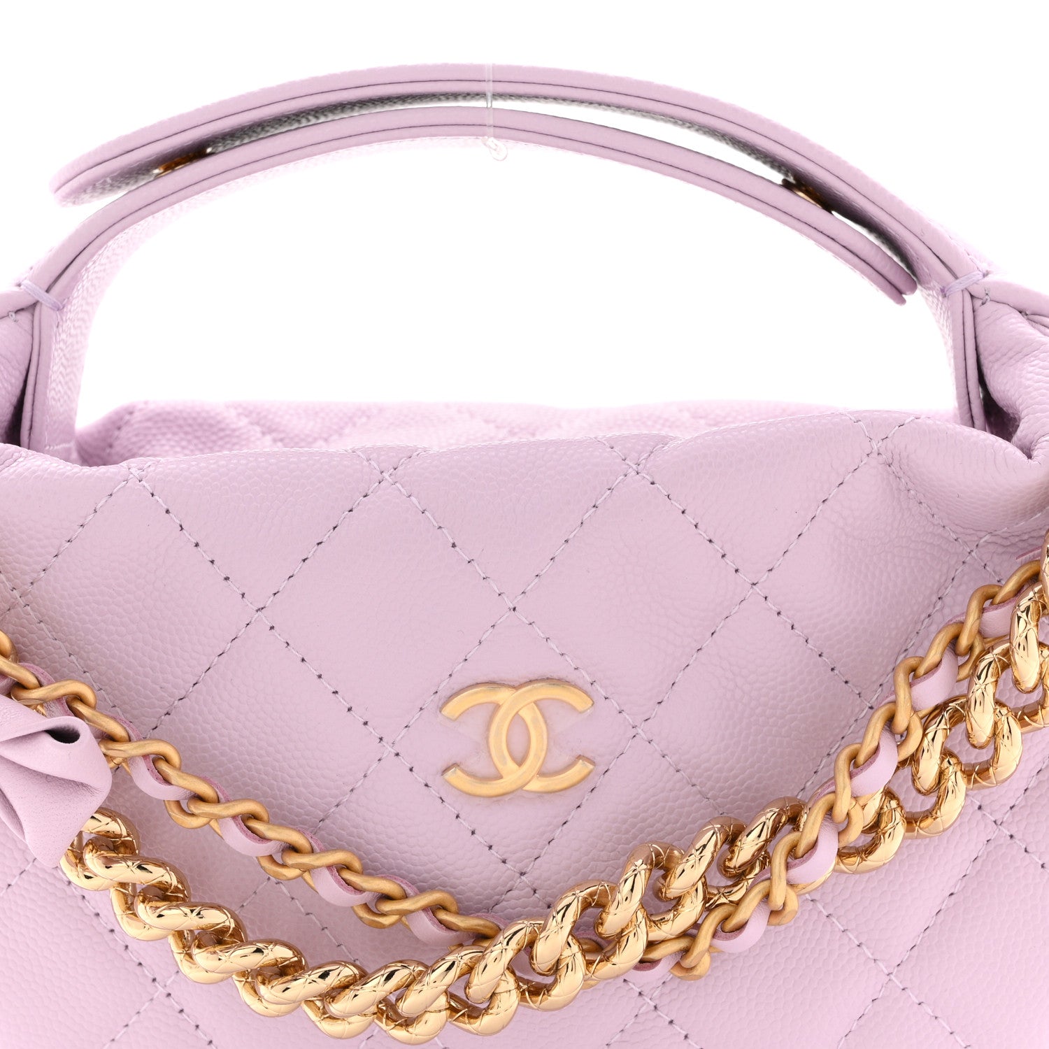 Chanel Shiny Caviar Quilted Bow Pouch Hobo Light Purple 8 of 10