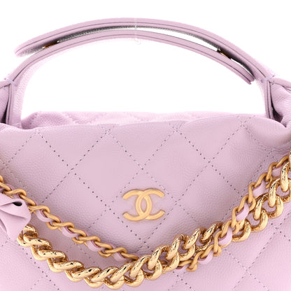 Chanel Shiny Caviar Quilted Bow Pouch Hobo Light Purple 8 of 10