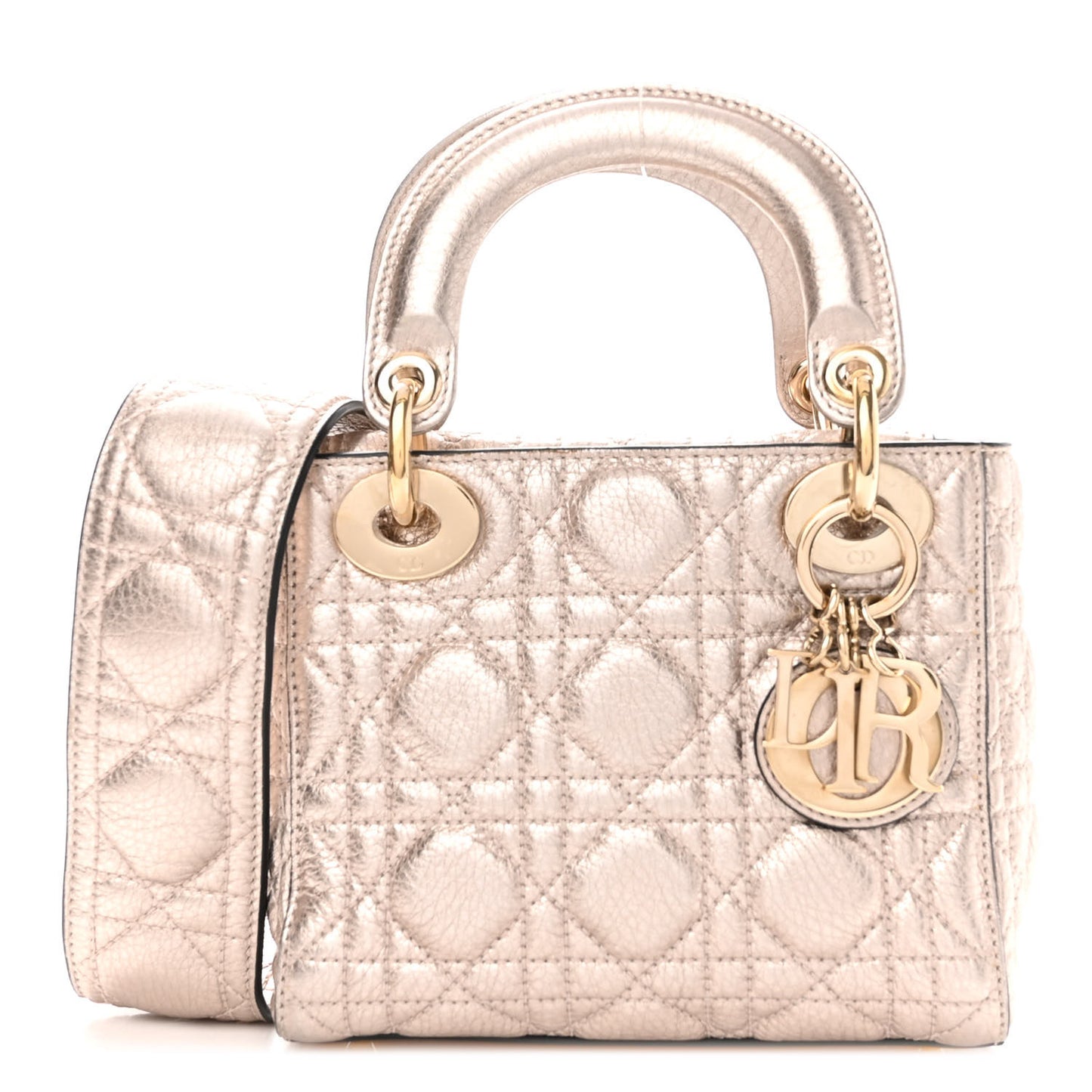 Metallic Lambskin Cannage Mini Lady Dior Pink