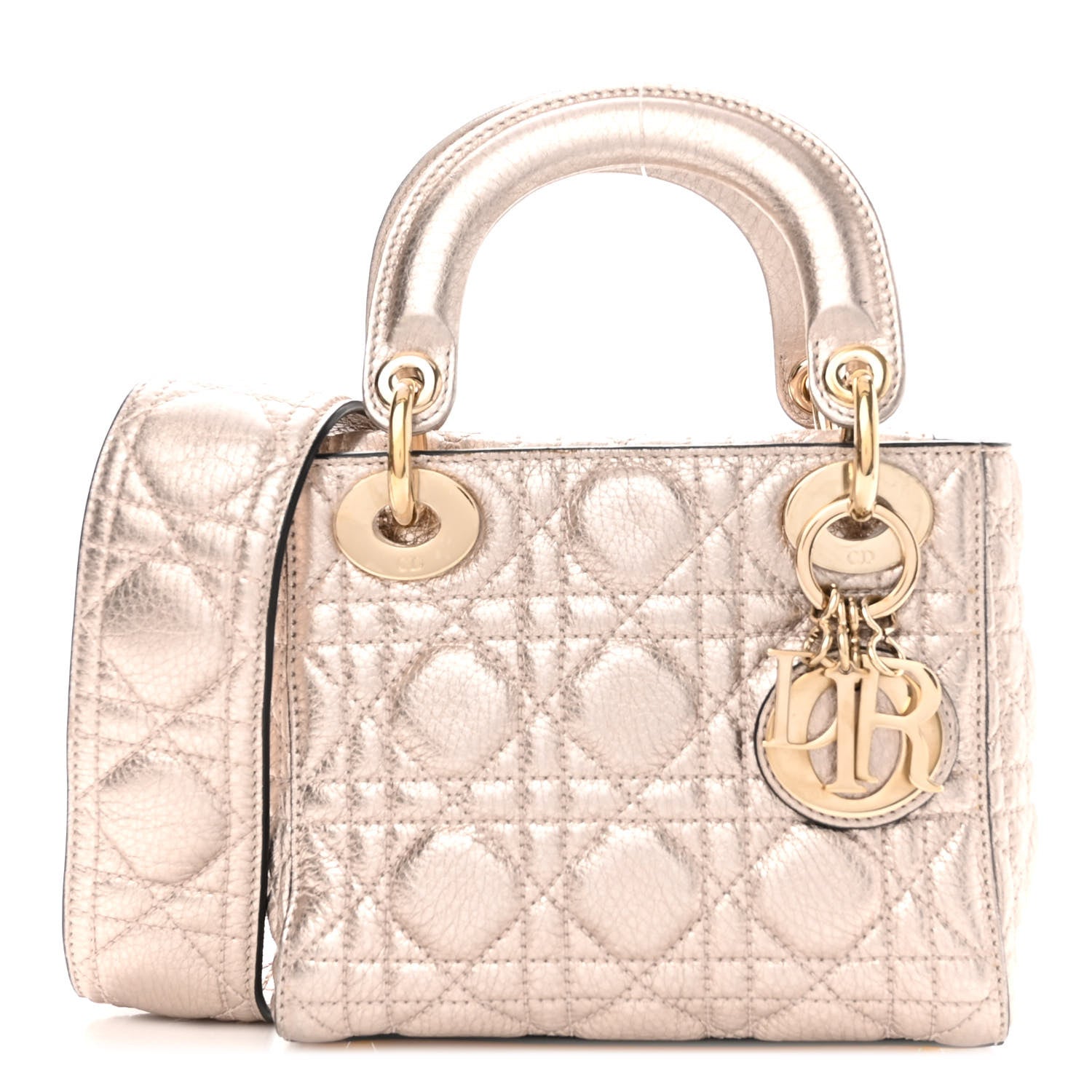 Christian Dior Metallic Lambskin Cannage Mini Lady Dior Pink 1 of 10