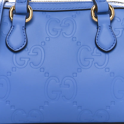 Gucci Calfskin Jumbo GG Embossed Super Mini Top Handle Bowler Bag Blue 7 of 9