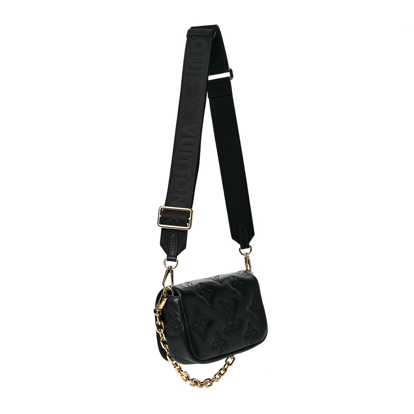 Calfskin Bubblegram Wallet On Strap Black