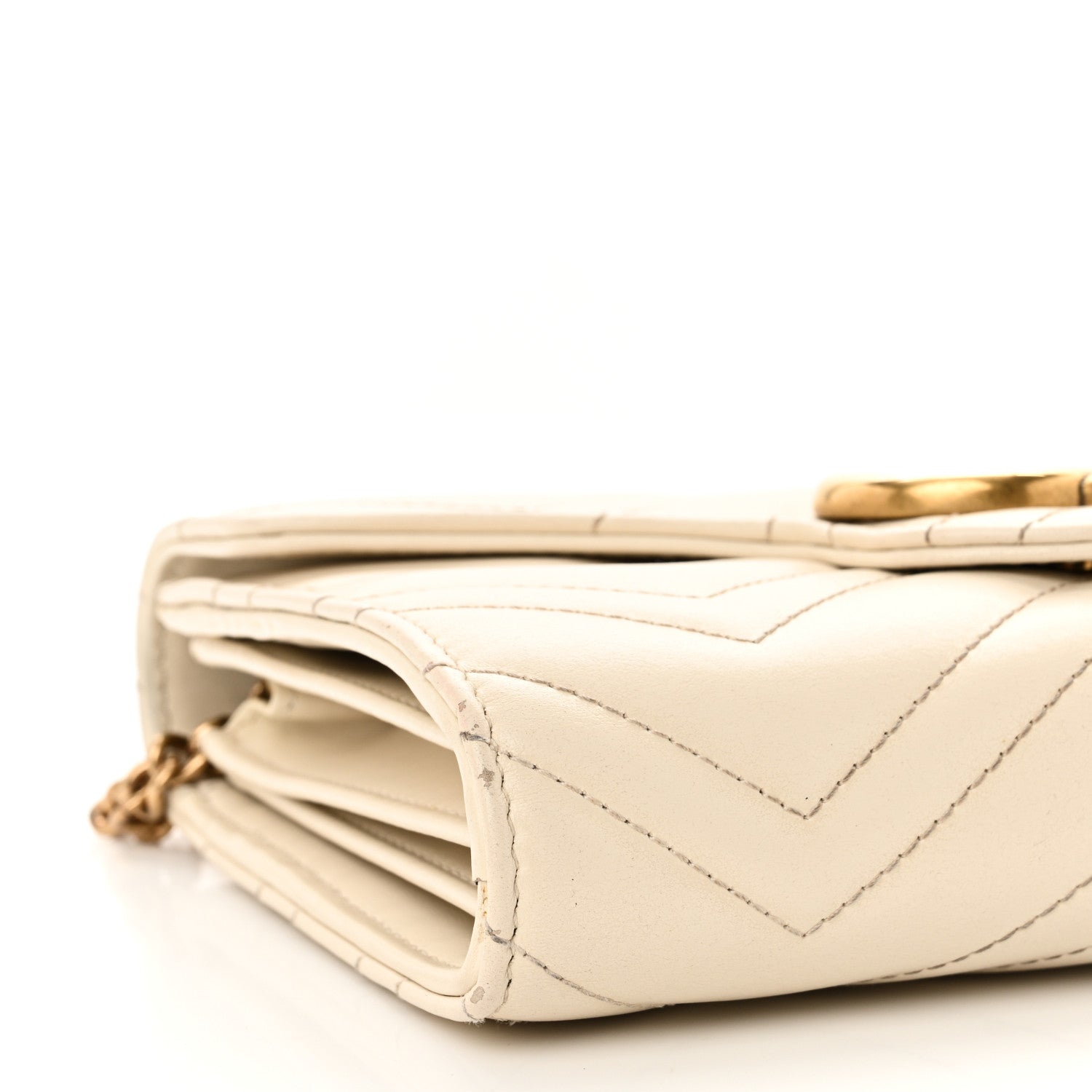 Gucci Calfskin Matelasse GG Marmont Chain Wallet Mystic White 9 of 13