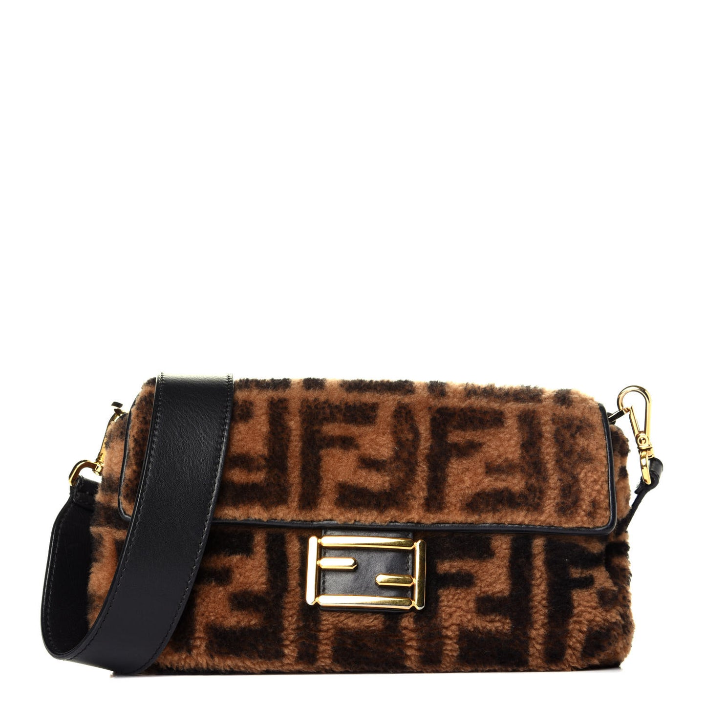 Shearling Vitello Dolce Macro FF 1974 Baguette Tobacco Black