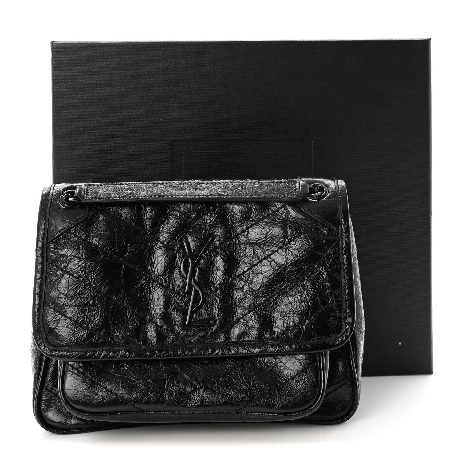 Saint Laurent Crinkled Calfskin Matelasse Monogram Baby Niki Chain Satchel Black 10 of 10