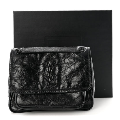 Saint Laurent Crinkled Calfskin Matelasse Monogram Baby Niki Chain Satchel Black 10 of 10
