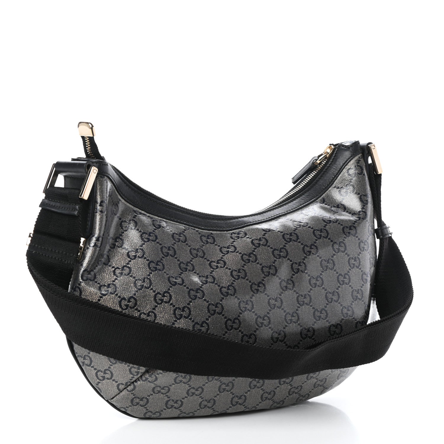 Gucci Crystal Monogram Medium Half Moon Hobo Black 3 of 9