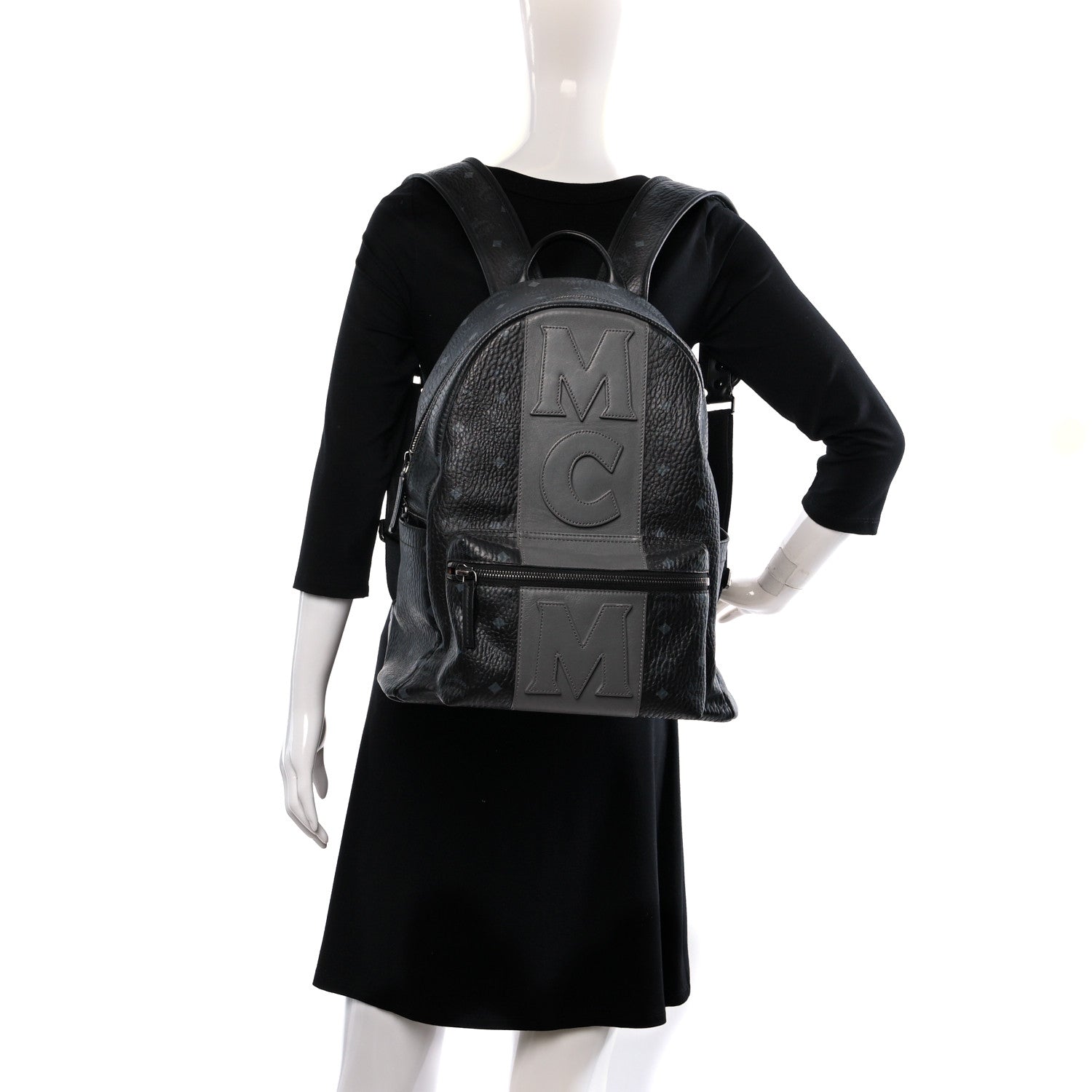 MCM Visetos Medium Stark Logo Stripe Backpack Black 2 of 13