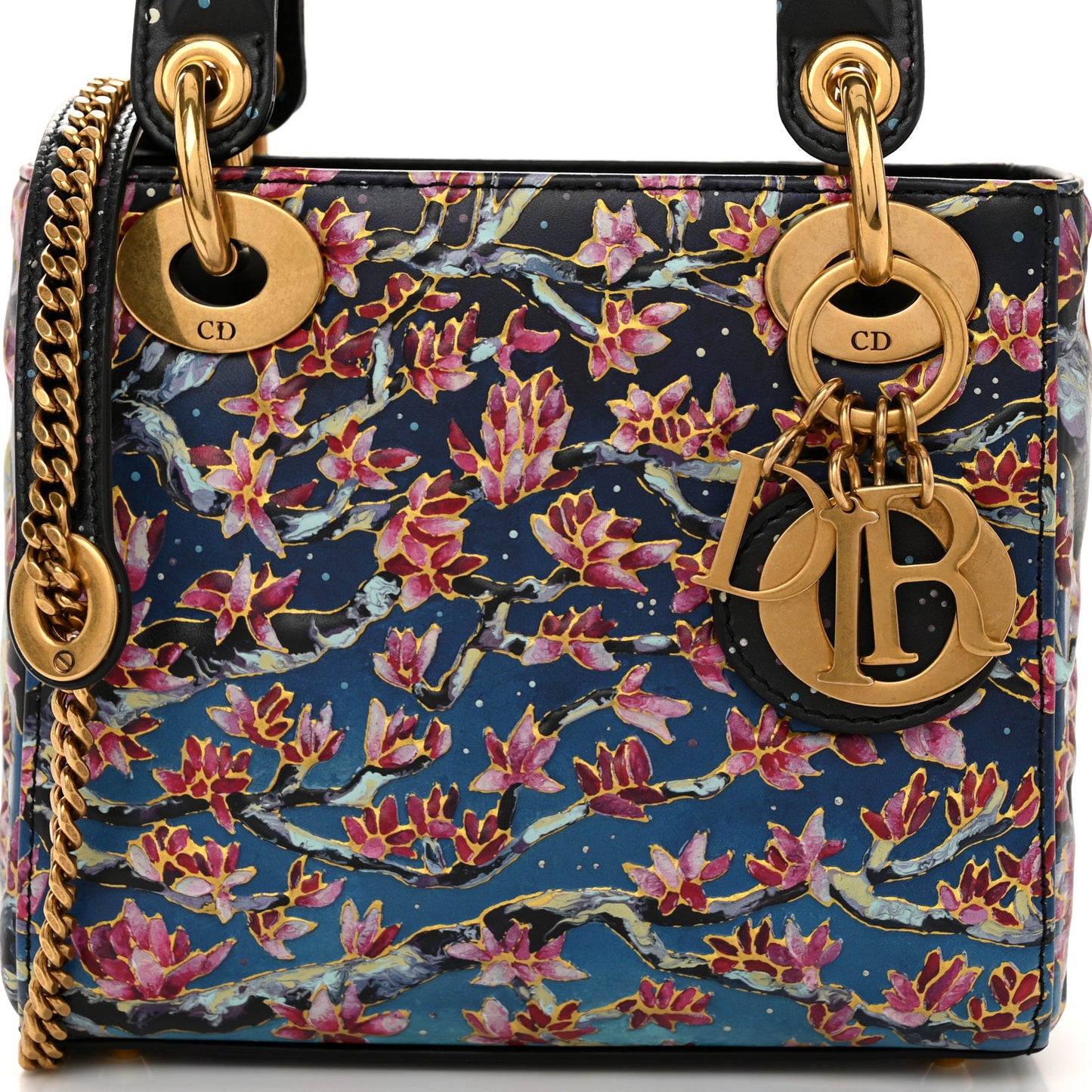 Smooth Calfskin Raqib Shaw Art Mini Lady Dior Navy Multicolor
