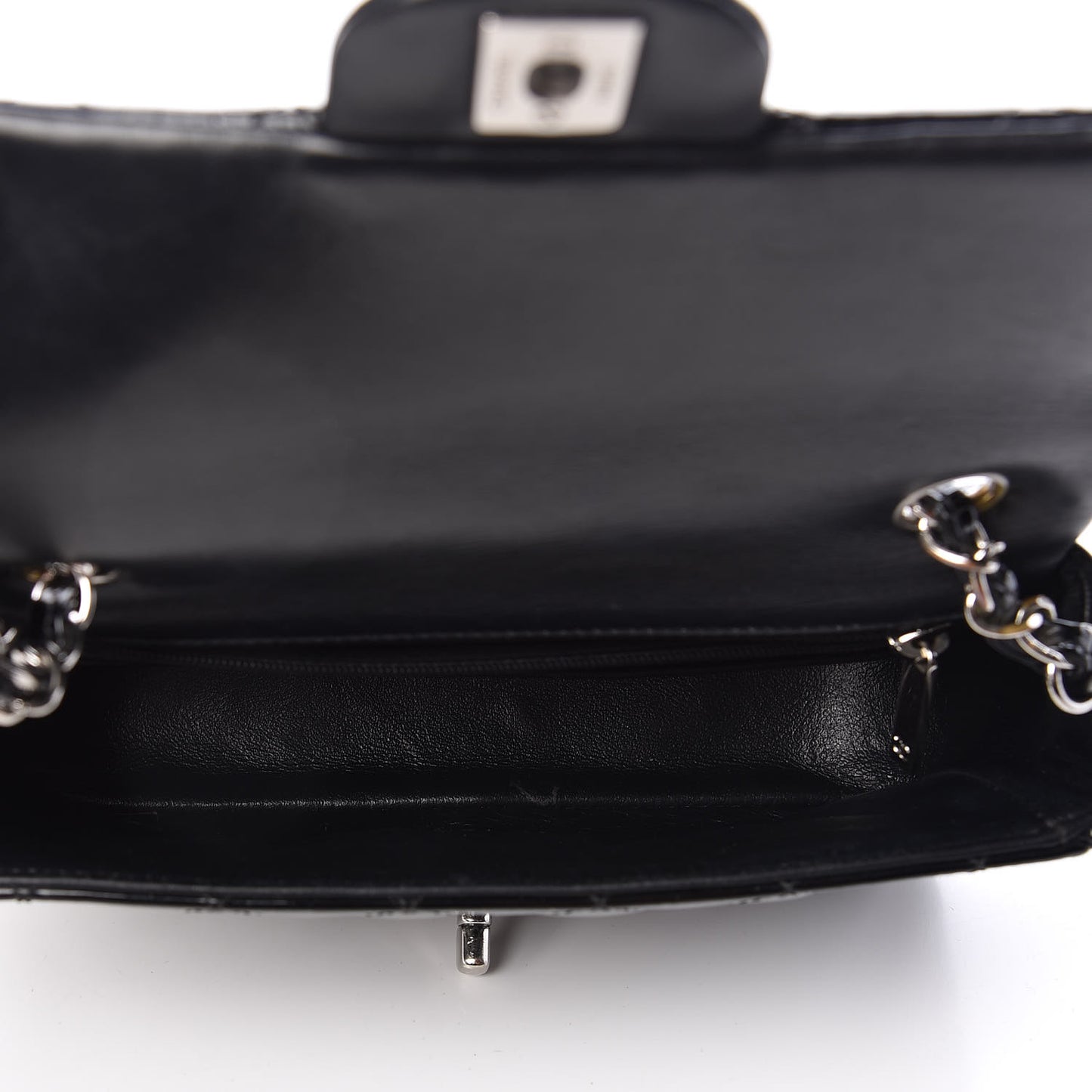 Patent Calfskin Quilted Mini Rectangular Flap Black