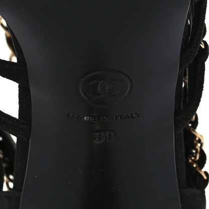 Chanel Kid Suede Chain CC Sandals 39 Black 7 of 11