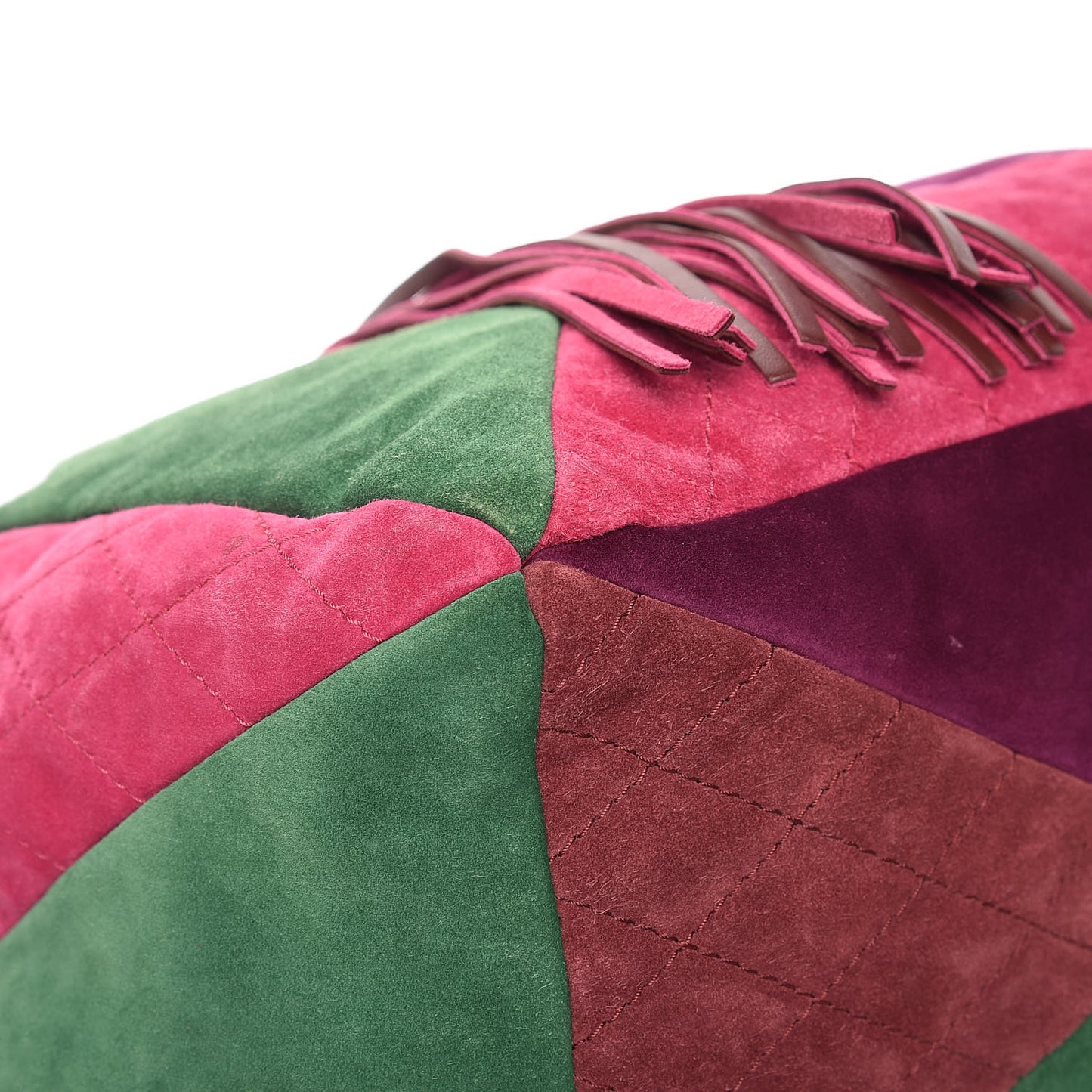 Suede Quilted Patchwork Drawstring Bag Green Pink Purple Burgundy