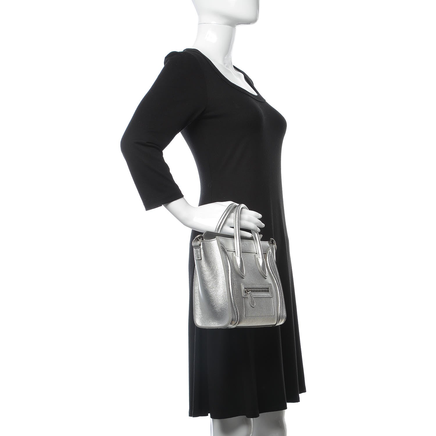 Celine Laminated Lambskin Nano Luggage Silver 3 of 11