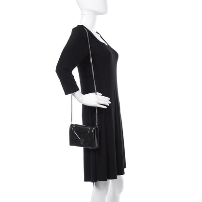 Christian Dior Metallic Patent Micro-Cannage Diorama Wallet on Chain Pouch Onyx Black 2 of 10