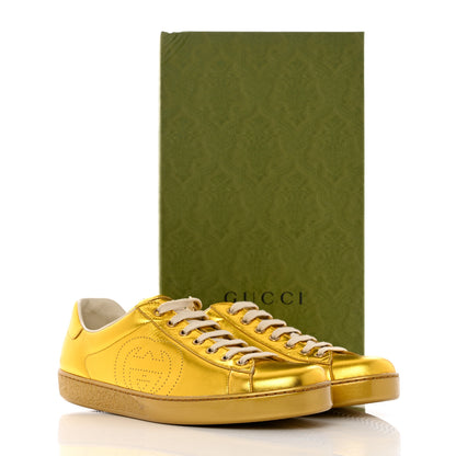 Gucci Metallic Nappa Interlocking G Perforated Mens Ace Sneakers 9 Oro Vecchio 9 of 9